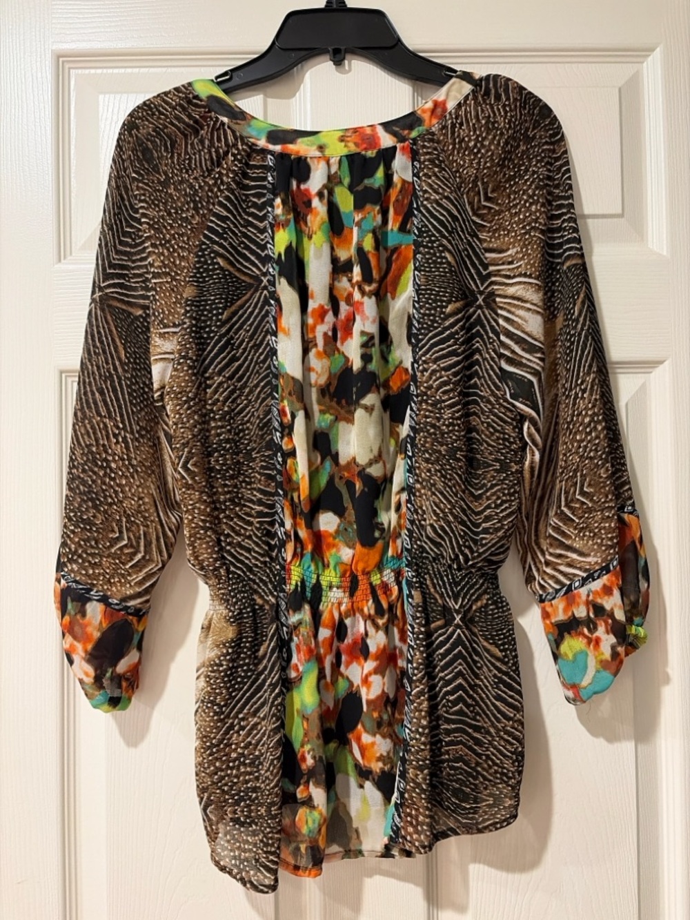 Calvin Klein Multicolor Mixed-Print Blouse - Brown, Orange, Green, Black - Picture 5 of 8